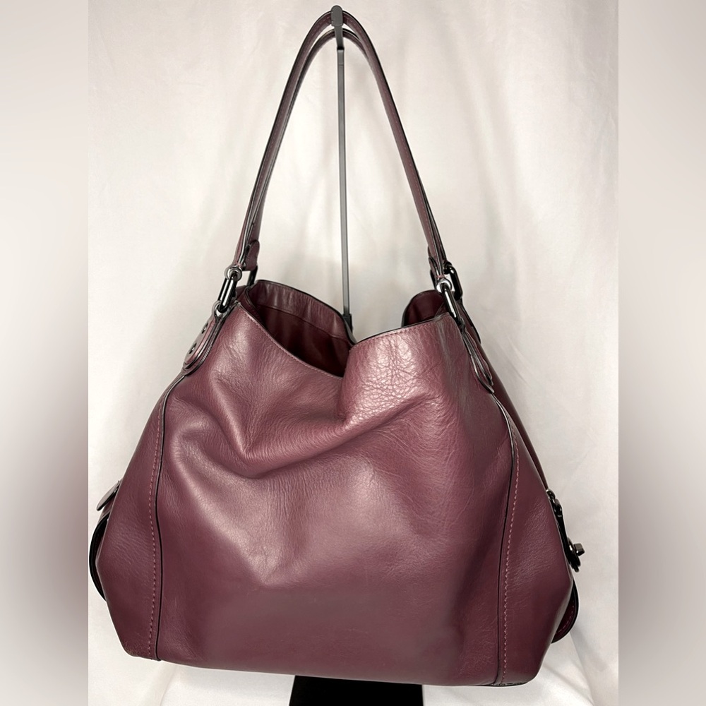 Coach “Edie” Shoulder Bag in Oxblood with Gunmetal Hardware
